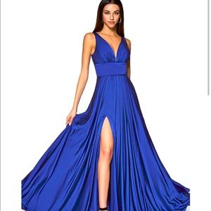 Gorgeous and sexy flowy satin gown with slit